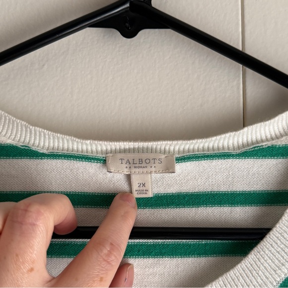Talbots Button Front Cardigan Green and White Stripe Bicycle Women’s Size 2X - Picture 2 of 9